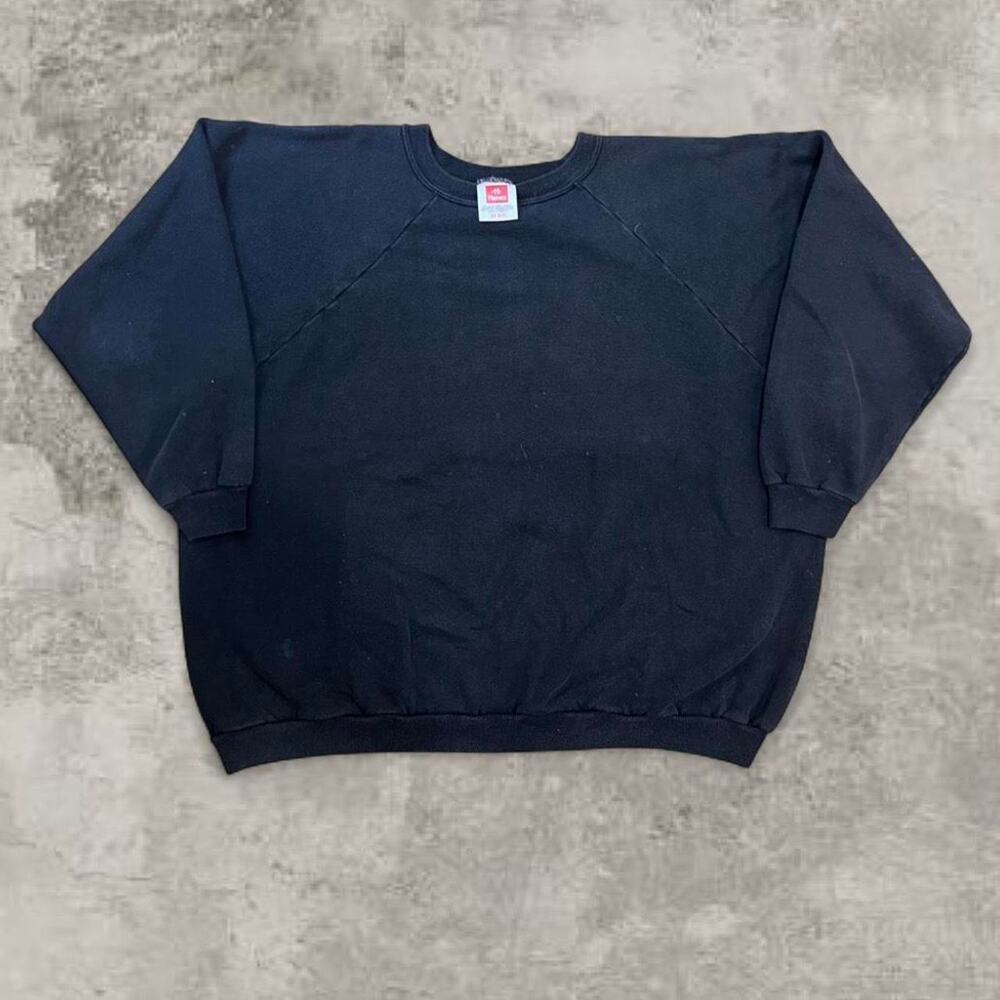 Hanes Black Crewneck XL Vintage Blank Sweatshirt Boxy Weave Heavy Cotton Cropped